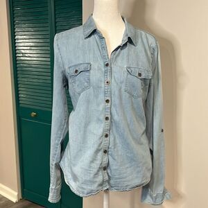 Love FIRE 100% cotton denim style button down with roll up sleeves - S/M